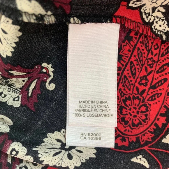 Liz Claiborne Silk Paisley Blouse Red & Black Elegant Long Sleeve P10 - Picture 6 of 7